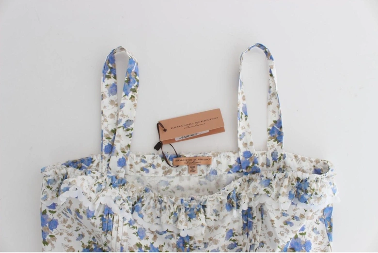 Floral Mini Dress Sleeveless Square Neck Women - Blue Dresses
