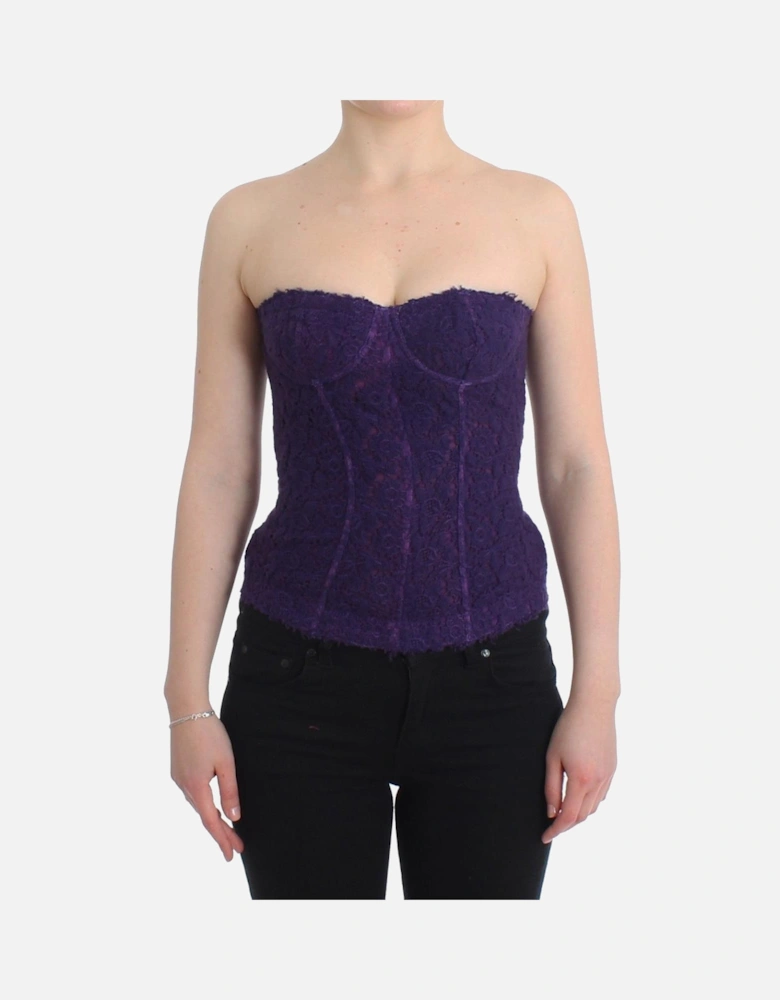 Lace Corset Top Strapless Sleeveless Women - Purple T-Shirts