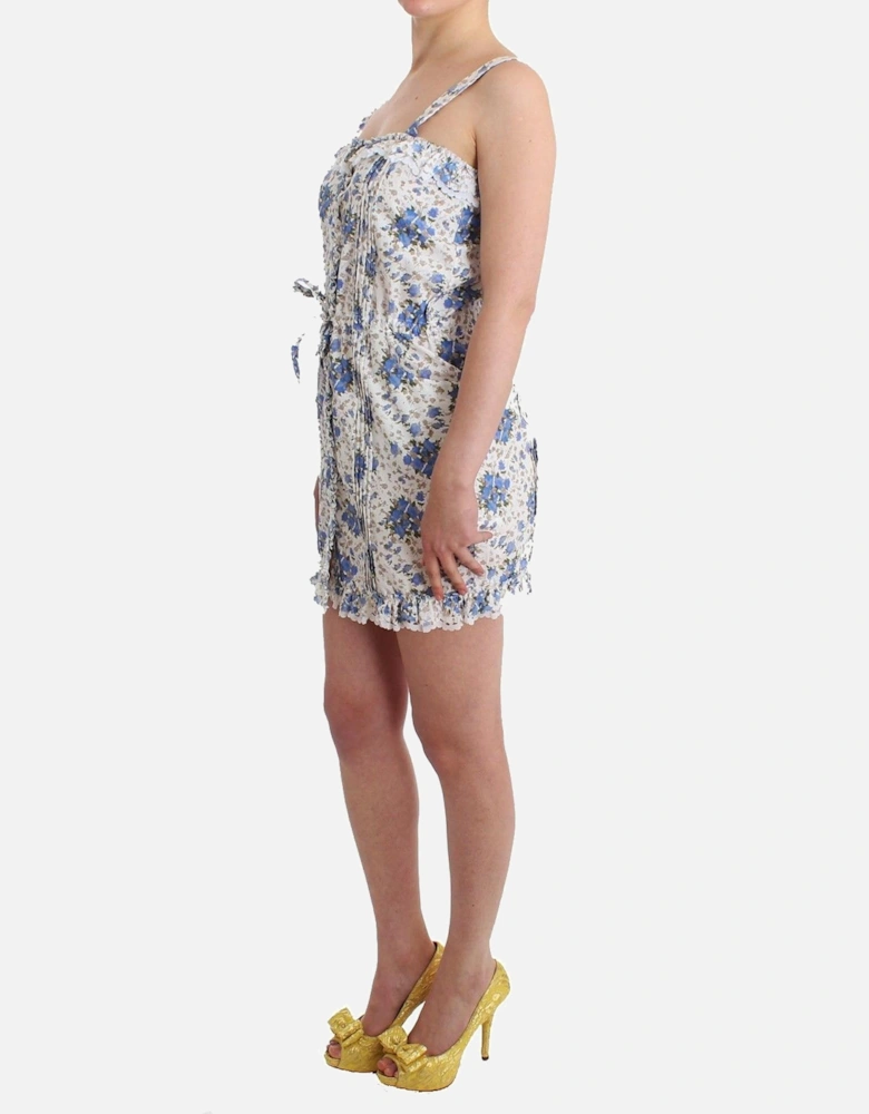Floral Mini Dress Sleeveless Square Neck Women - Blue Dresses