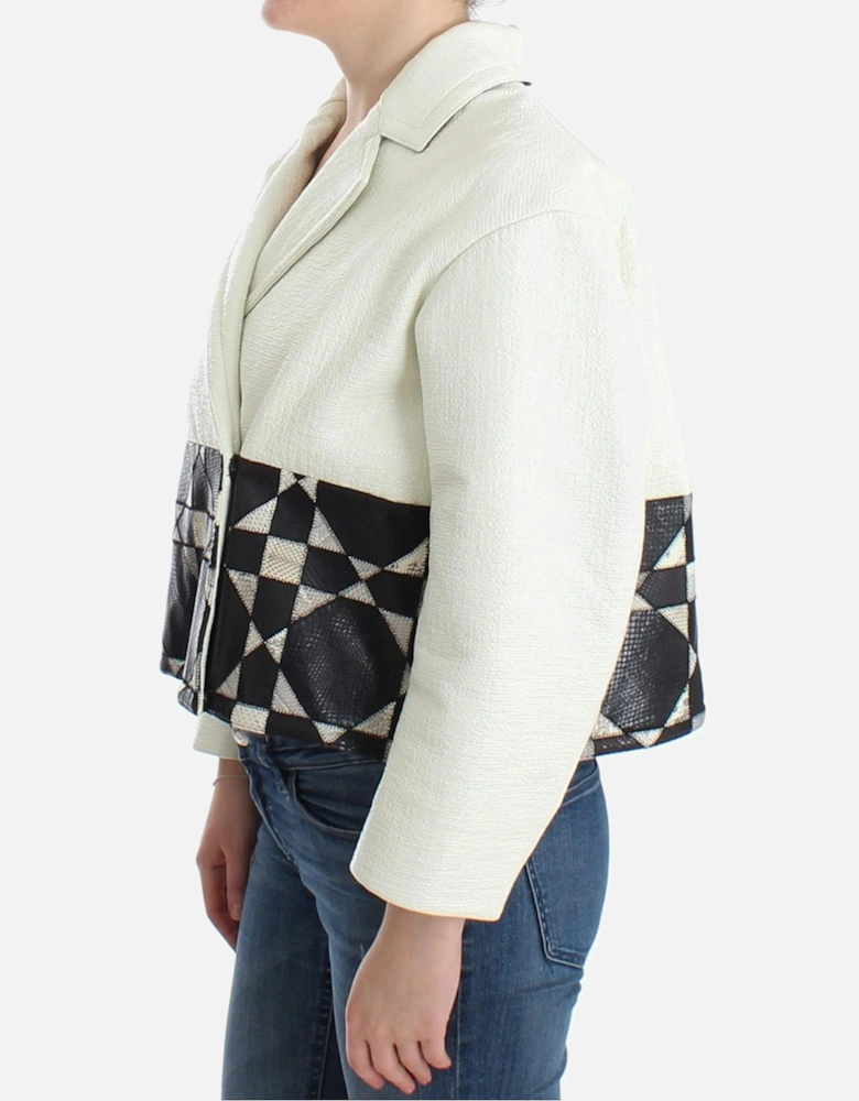 Cropped Jacket Geometric Pattern Women - Blackwhite Jackets