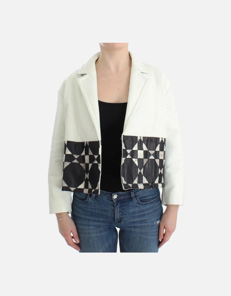 Cropped Jacket Geometric Pattern Women - Blackwhite Jackets