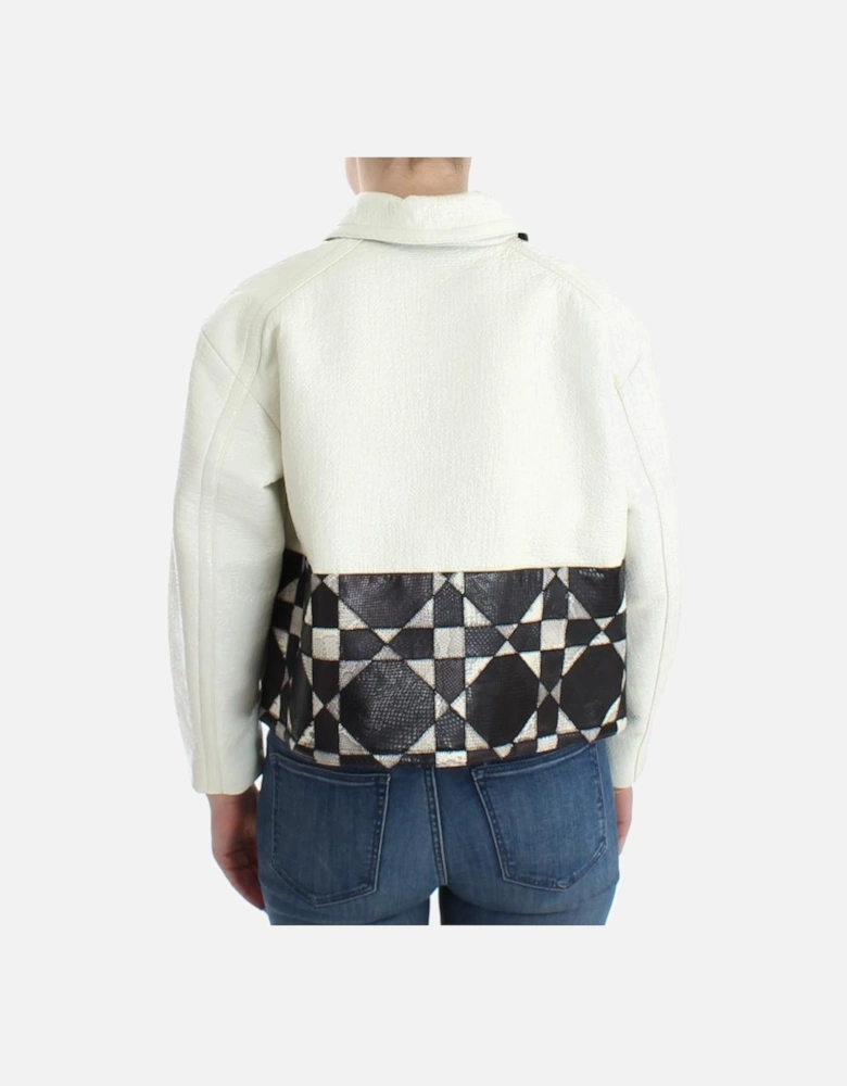Cropped Jacket Geometric Pattern Women - Blackwhite Jackets