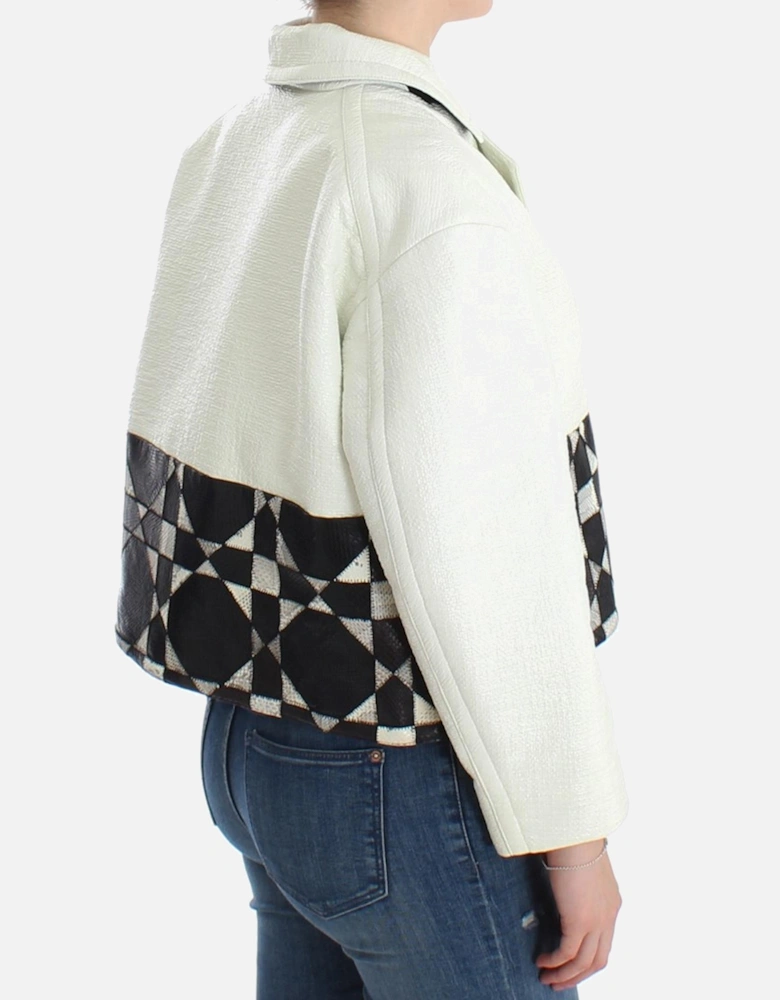 Cropped Jacket Geometric Pattern Women - Blackwhite Jackets