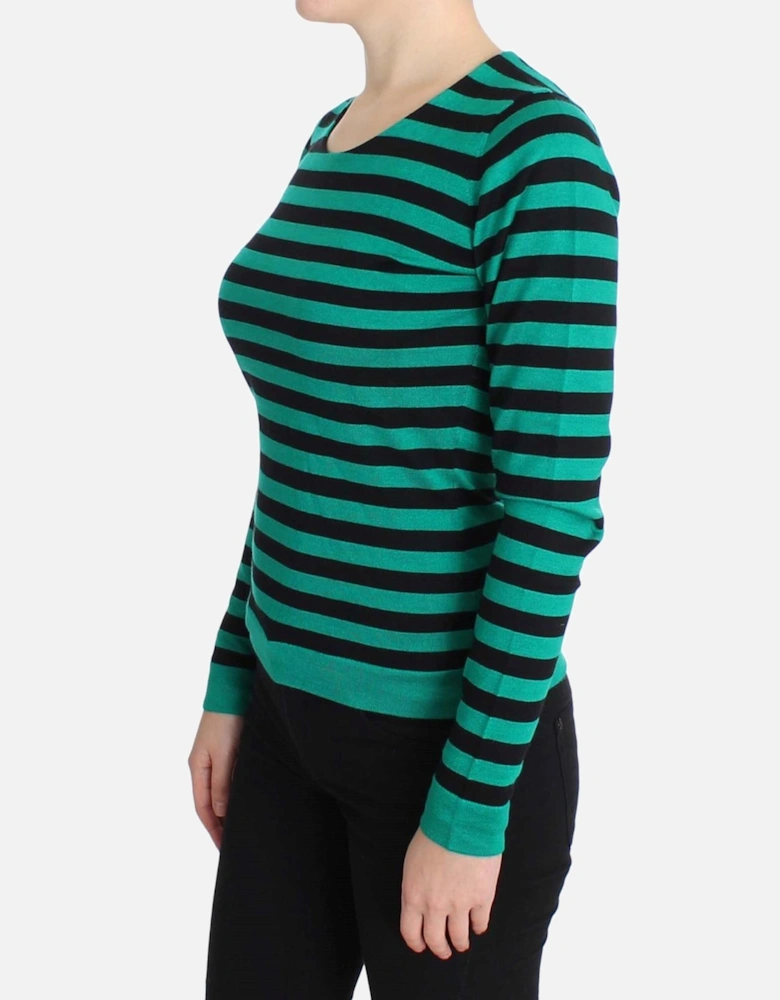 Striped Knit Long Sleeve Pullover Women - Green Sweaters