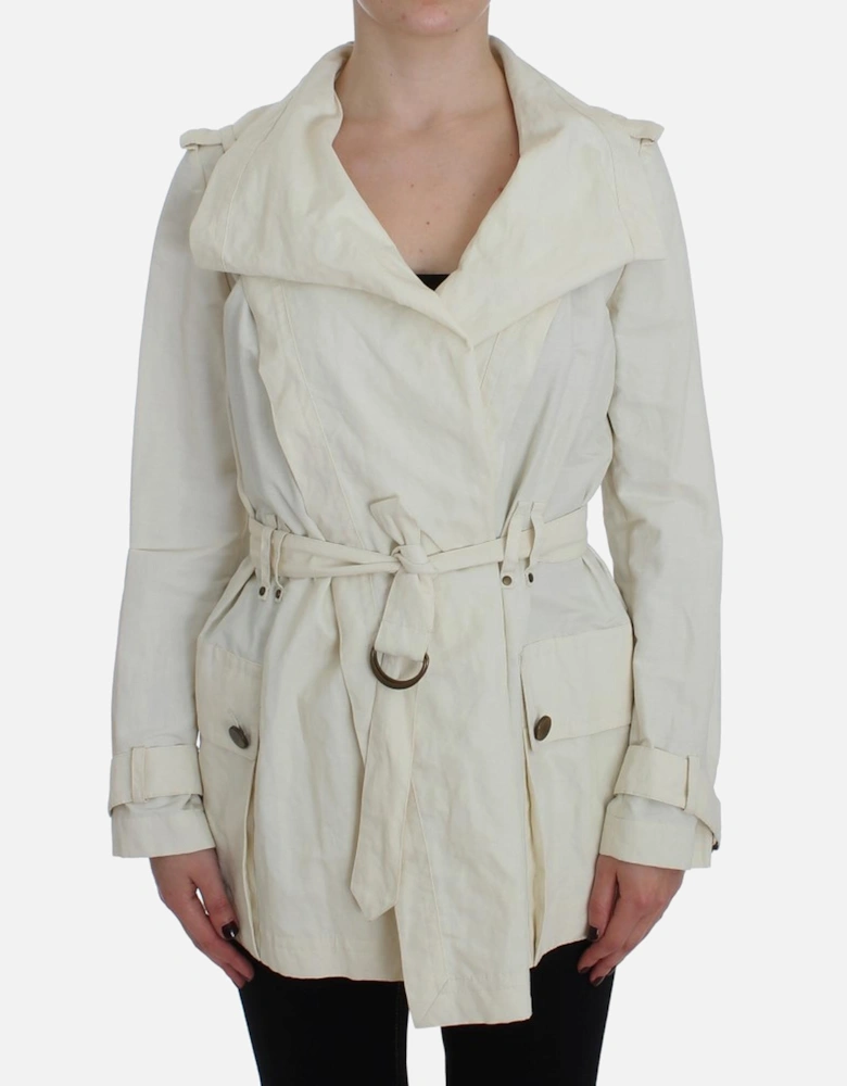 Trench Coat Shawl Collar Belted Women - White Jackets