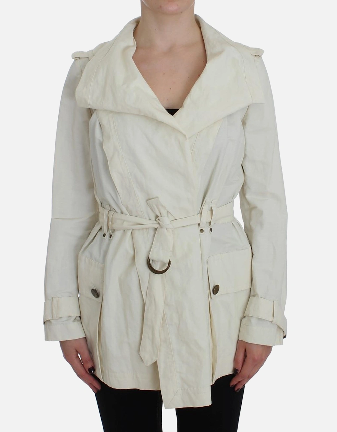 Trench Coat Shawl Collar Belted Women - White Jackets, 7 of 6