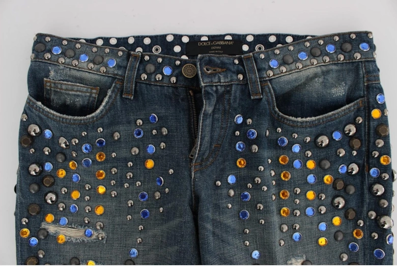 Enchanted Sicily Crystal Studded Slim Fit Jeans Women - Blue Jeans
