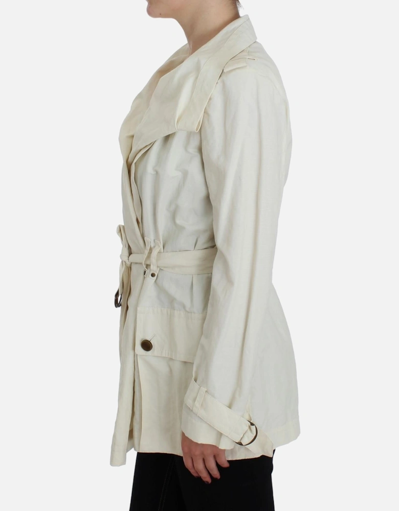 Trench Coat Shawl Collar Belted Women - White Jackets
