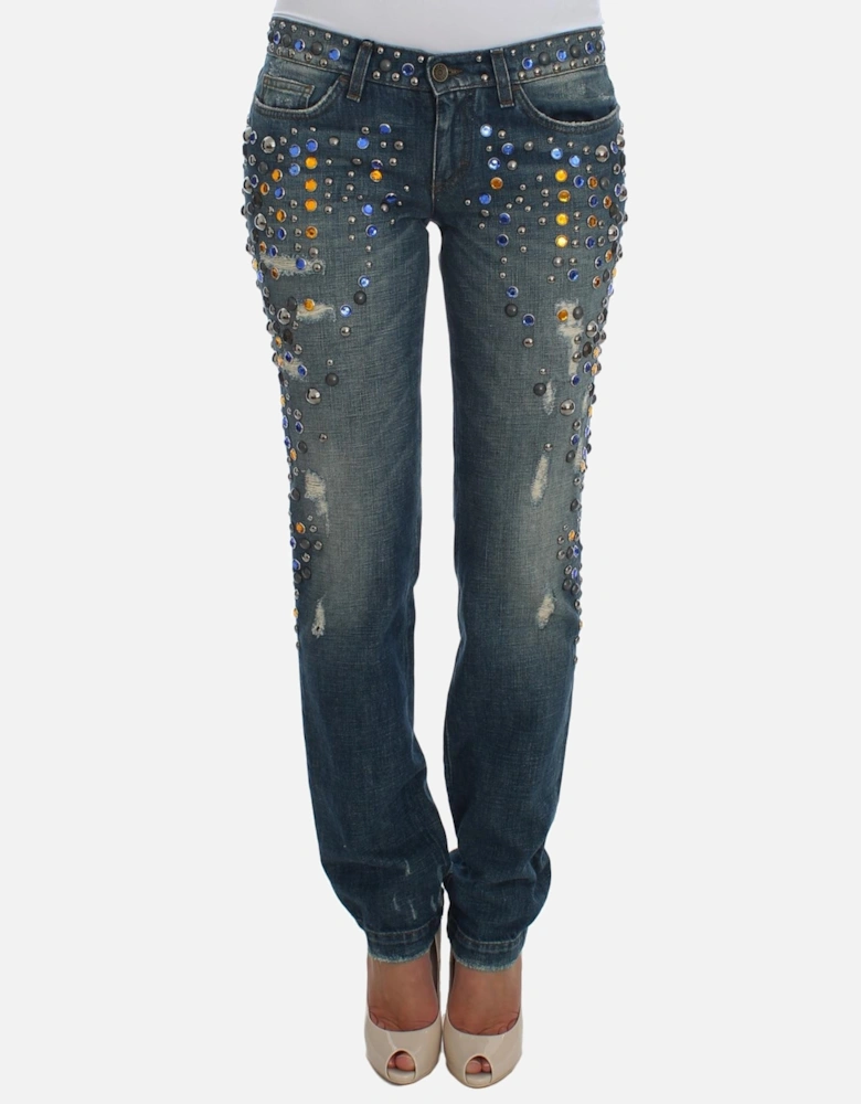 Enchanted Sicily Crystal Studded Slim Fit Jeans Women - Blue Jeans