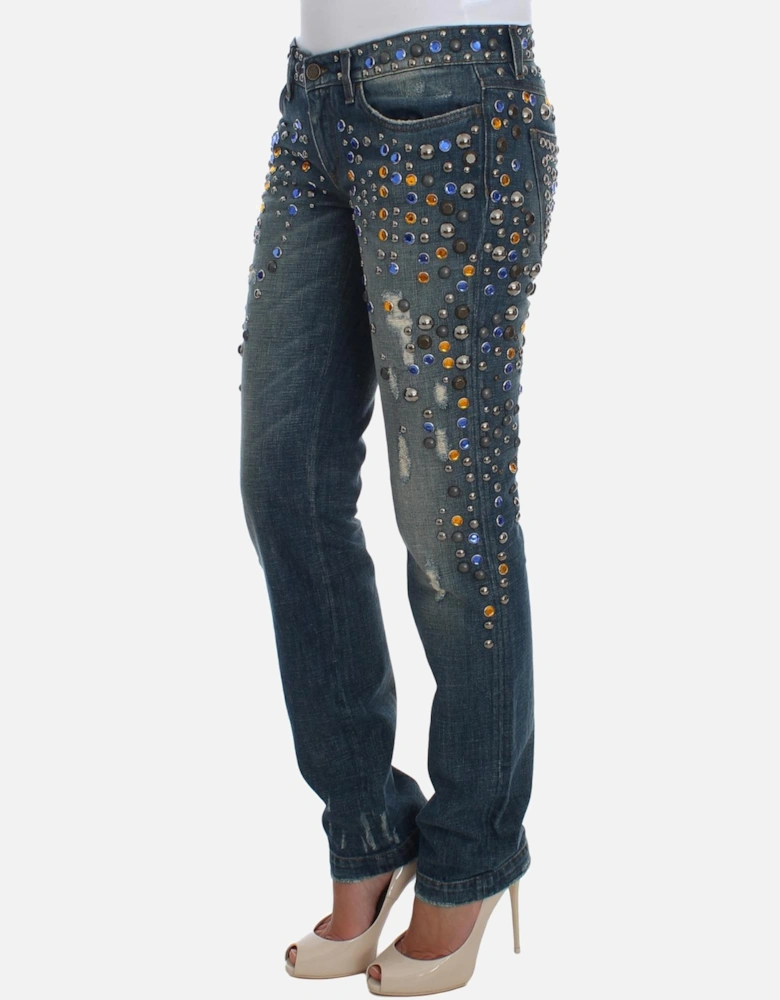 Enchanted Sicily Crystal Studded Slim Fit Jeans Women - Blue Jeans