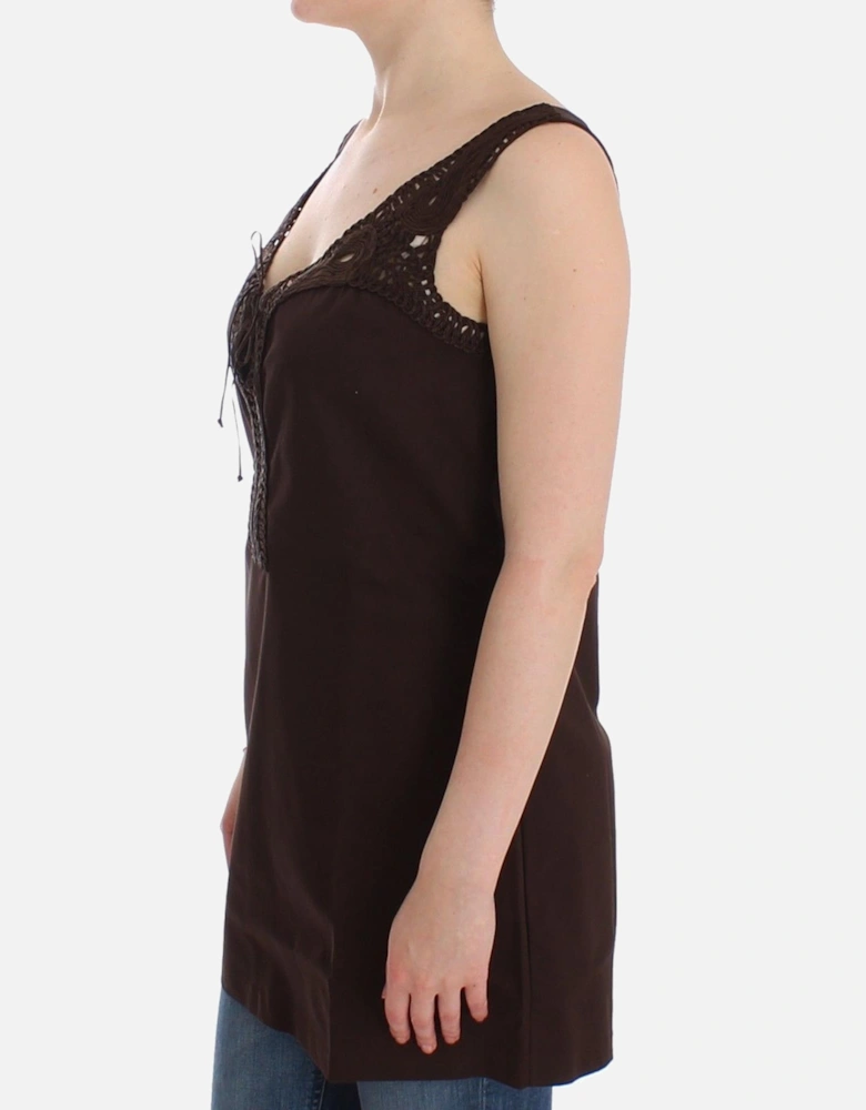 Mini Dress Sleeveless Crochet VNeck Women - Brown Dresses