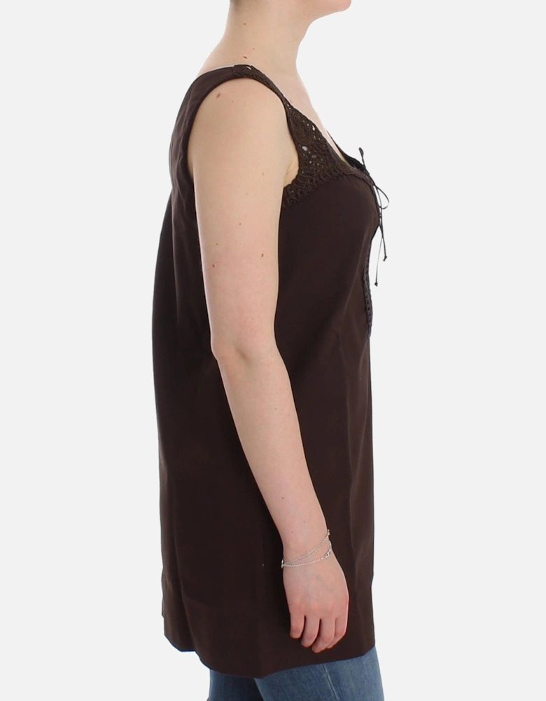 Mini Dress Sleeveless Crochet VNeck Women - Brown Dresses