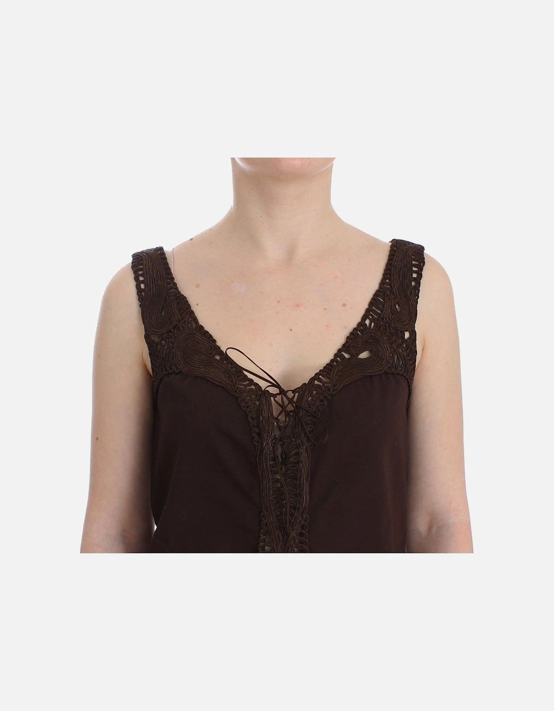 Mini Dress Sleeveless Crochet VNeck Women - Brown Dresses