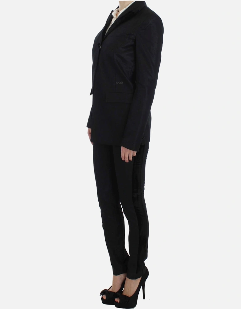 Three-Piece Pants Vest Suit with One-Button Blazer in Black Women