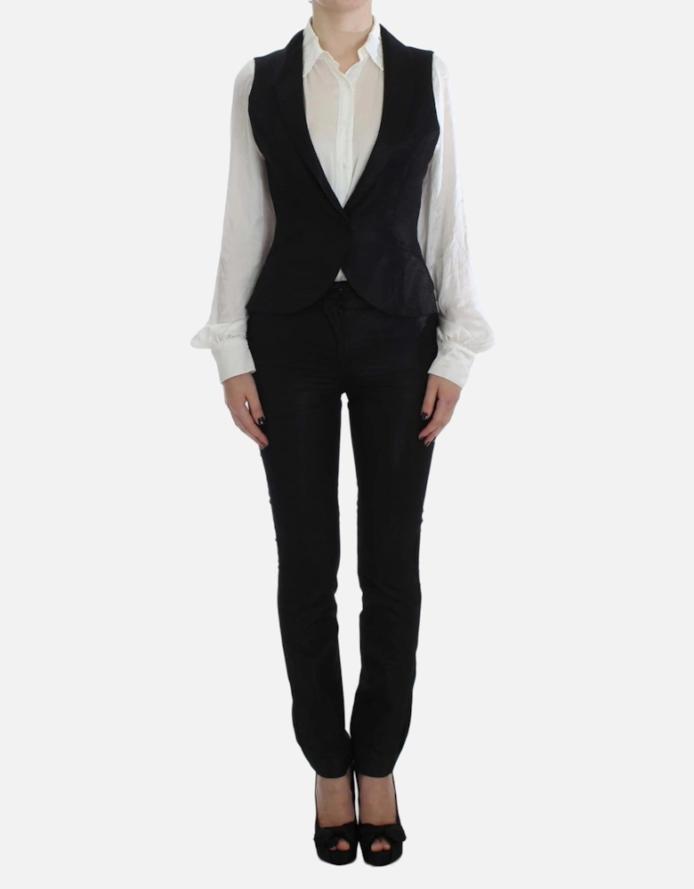 Three-Piece Pants Vest Suit with One-Button Blazer in Black Women