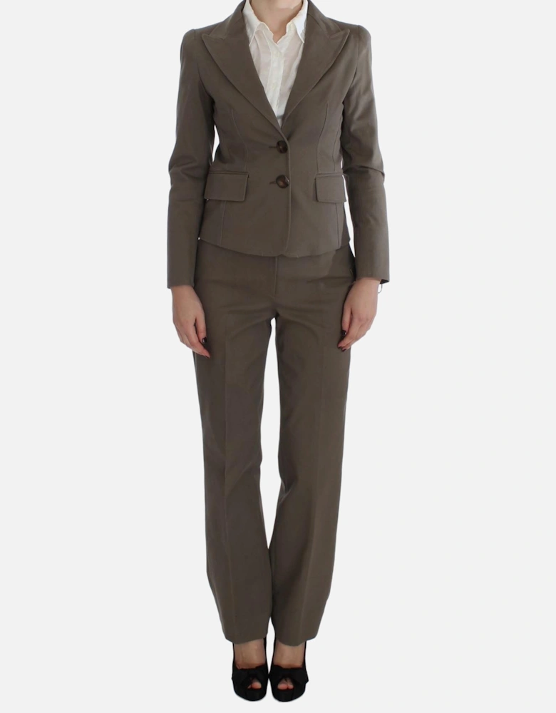 Italian Tailored Beige Suit Set with Wool and Cotton Blend Women Suits