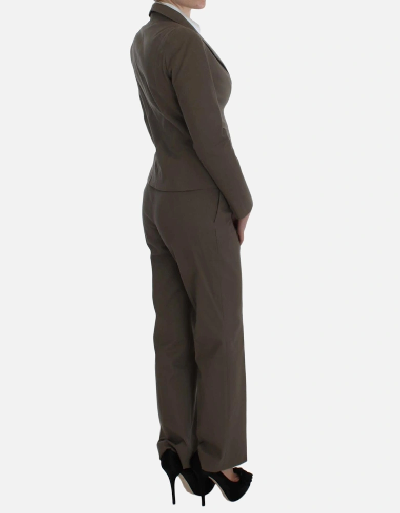 Italian Tailored Beige Suit Set with Wool and Cotton Blend Women Suits