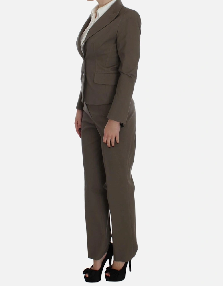 Italian Tailored Beige Suit Set with Wool and Cotton Blend Women Suits