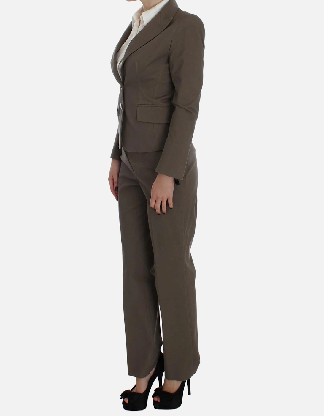 Italian Tailored Beige Suit Set with Wool and Cotton Blend Women Suits