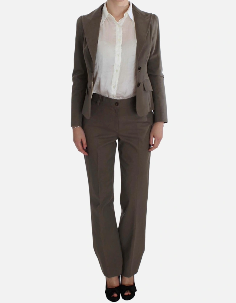 Italian Tailored Beige Suit Set with Wool and Cotton Blend Women Suits