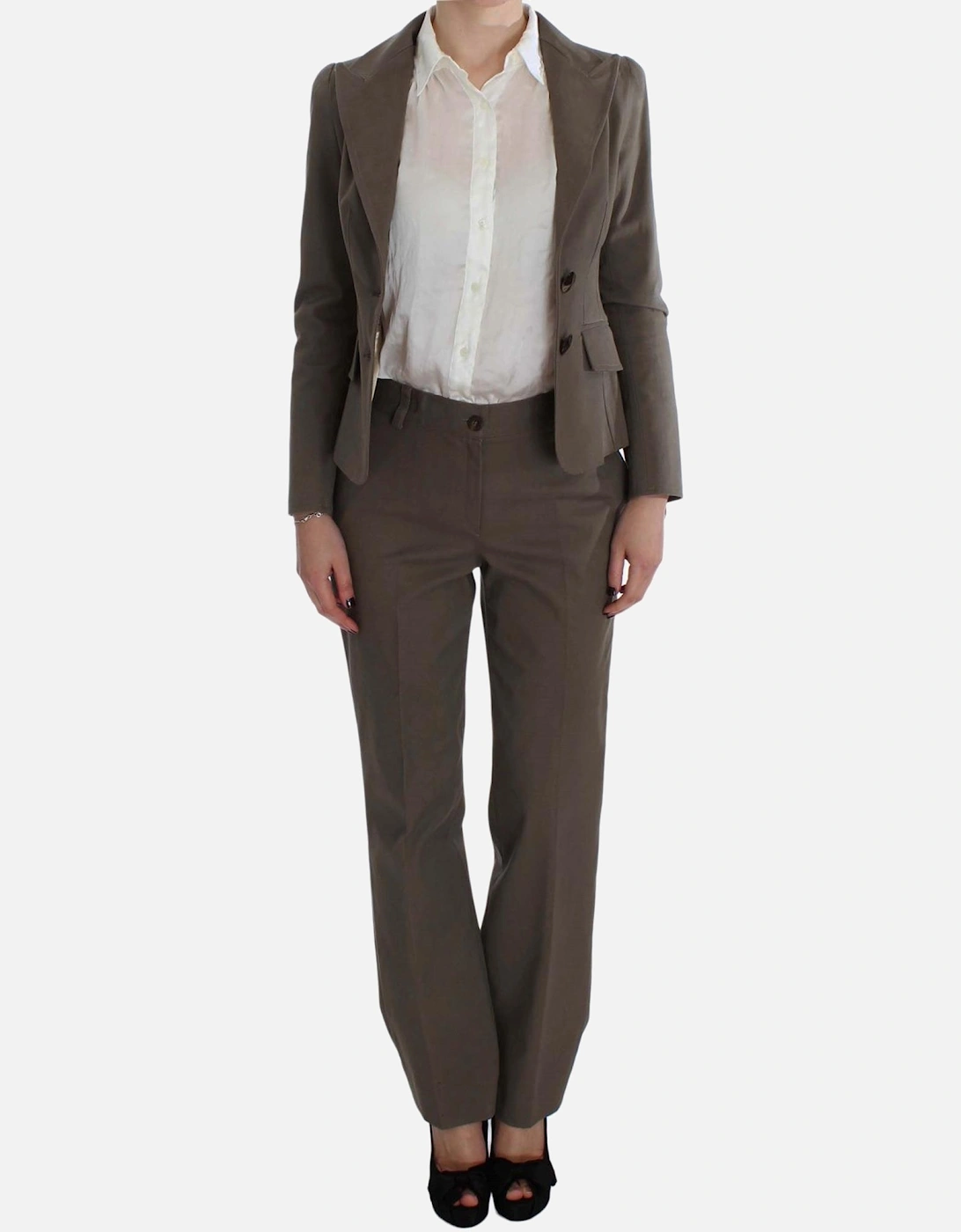 Italian Tailored Beige Suit Set with Wool and Cotton Blend Women Suits
