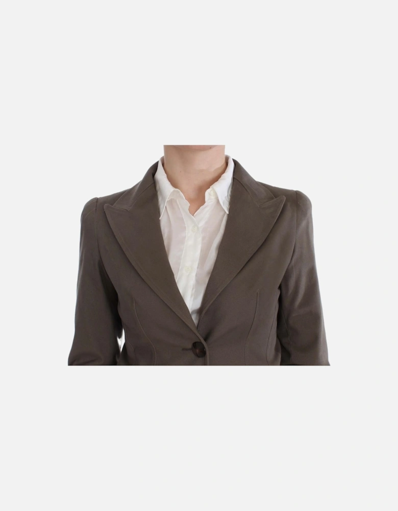 Italian Tailored Beige Suit Set with Wool and Cotton Blend Women Suits