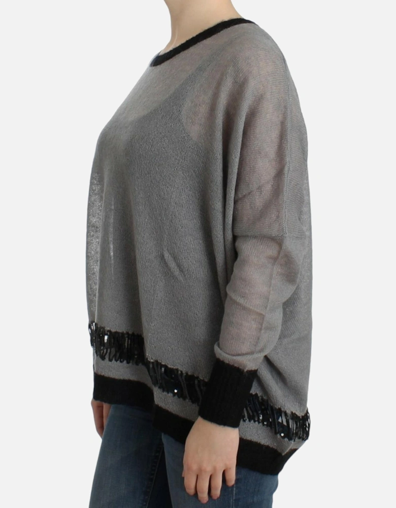 Embellished Asymmetric Lightweight Sweater Women - Gray