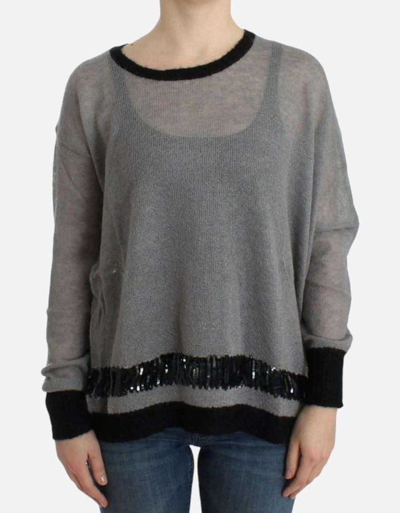 Embellished Asymmetric Lightweight Sweater Women - Gray