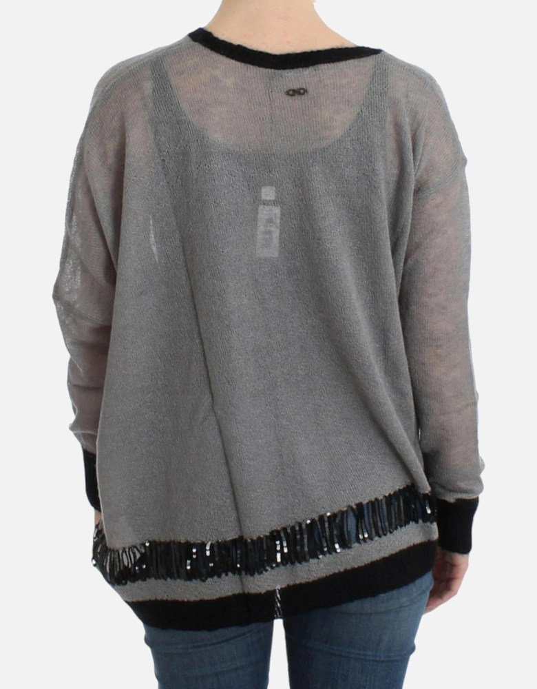 Embellished Asymmetric Lightweight Sweater Women - Gray