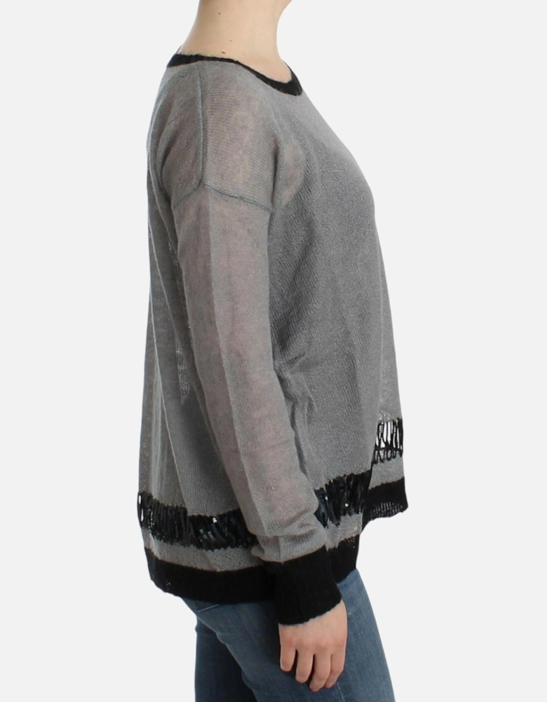 Embellished Asymmetric Lightweight Sweater Women - Gray