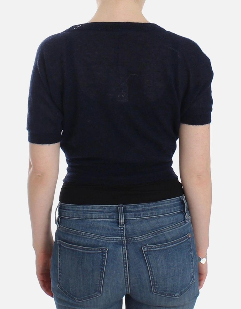 Cashmere Short Sleeve VNeck Cardigan Women - Blue T-Shirts