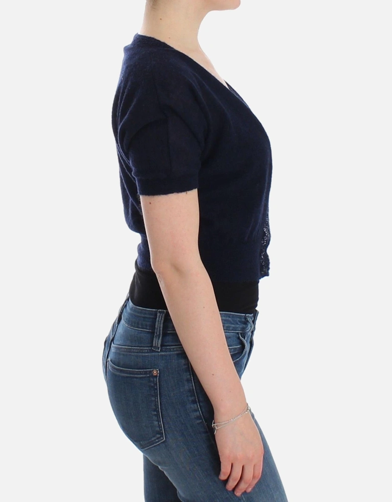 Cashmere Short Sleeve VNeck Cardigan Women - Blue T-Shirts