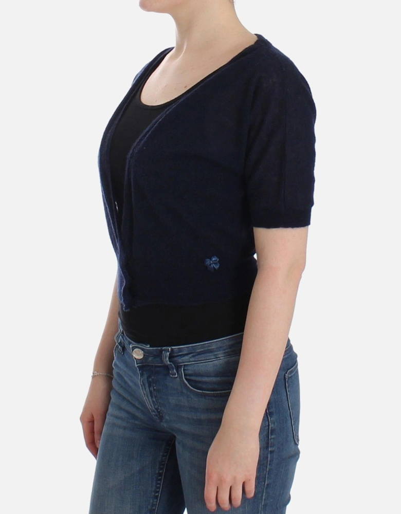 Cashmere Short Sleeve VNeck Cardigan Women - Blue T-Shirts