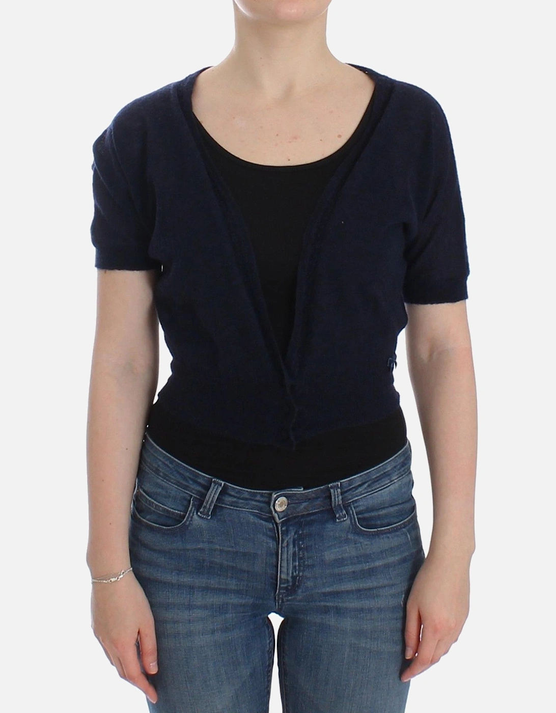 Cashmere Short Sleeve VNeck Cardigan Women - Blue T-Shirts, 7 of 6