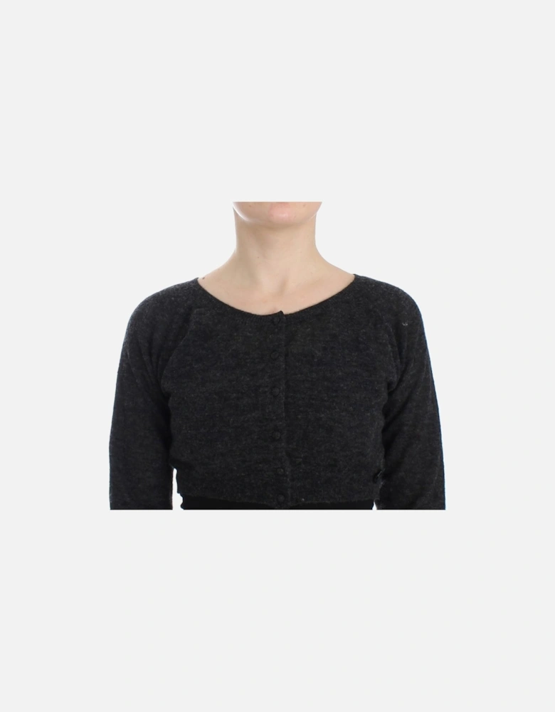 Cropped Cardigan Long Sleeves Knitwear Women - Gray Sweaters