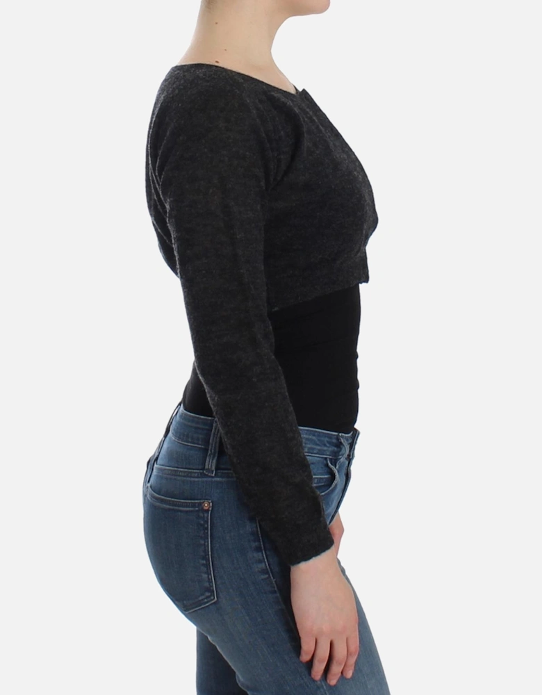 Cropped Cardigan Long Sleeves Knitwear Women - Gray Sweaters