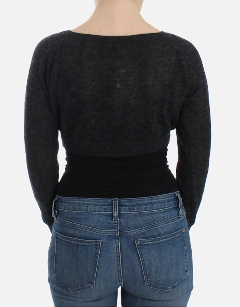 Cropped Cardigan Long Sleeves Knitwear Women - Gray Sweaters