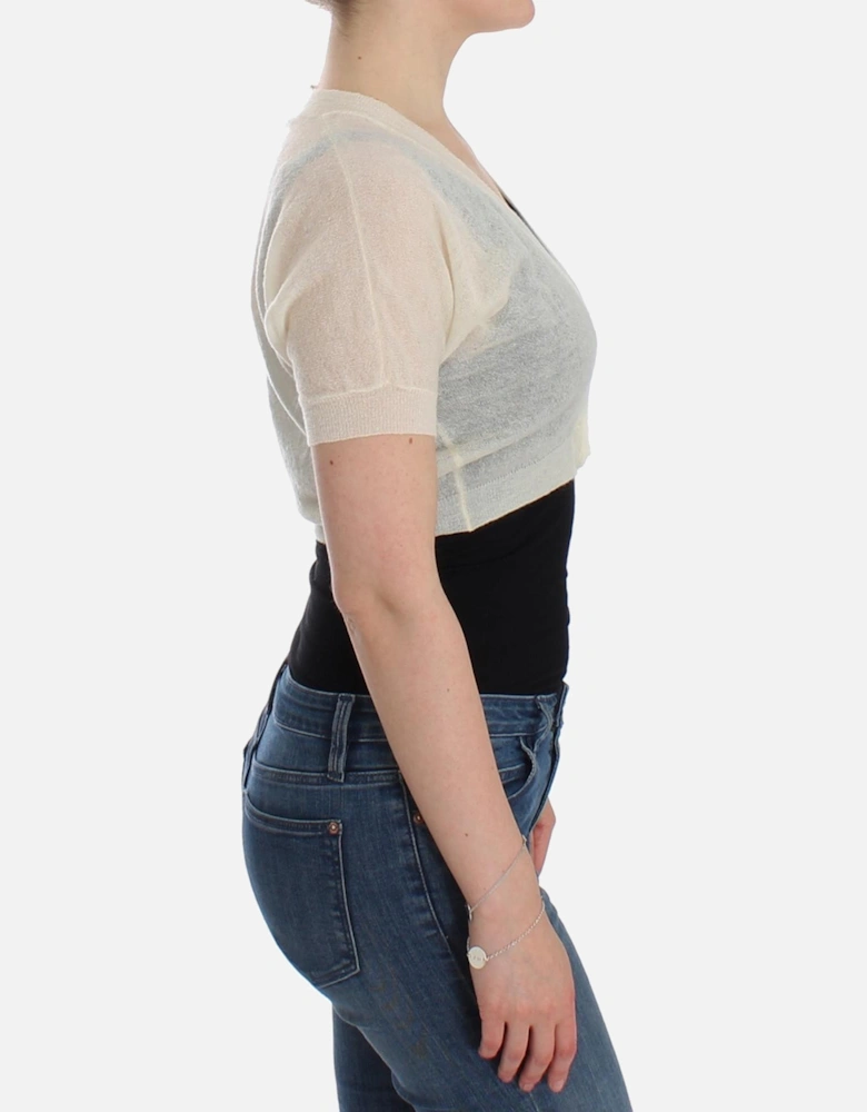 Lingerie Cropped Sweater with Button Closure Women - White