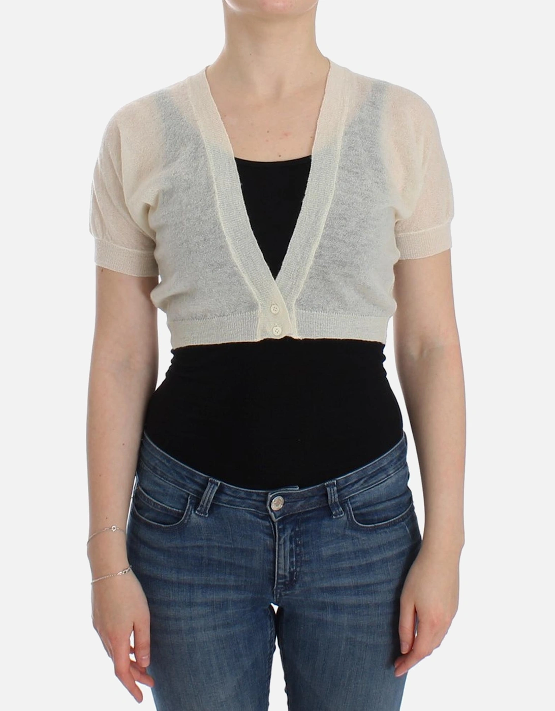 Lingerie Cropped Sweater with Button Closure Women - White, 7 of 6