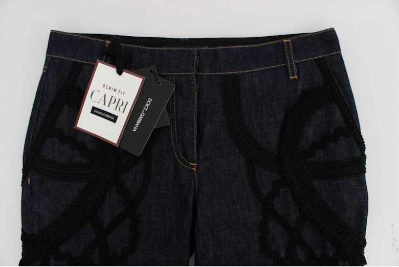 LaceDetailed Cropped Jeans Women - Blue Jeans
