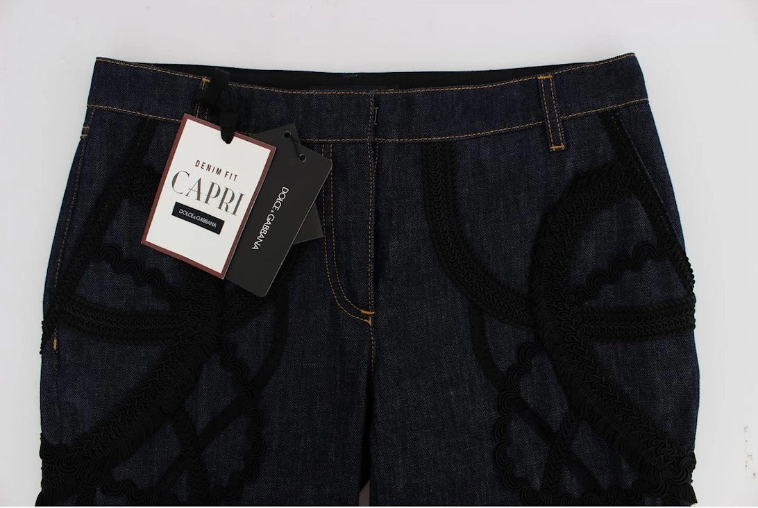 LaceDetailed Cropped Jeans Women - Blue Jeans