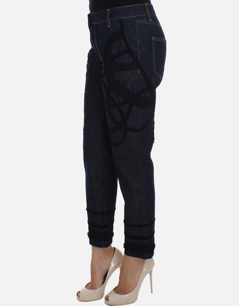 LaceDetailed Cropped Jeans Women - Blue Jeans