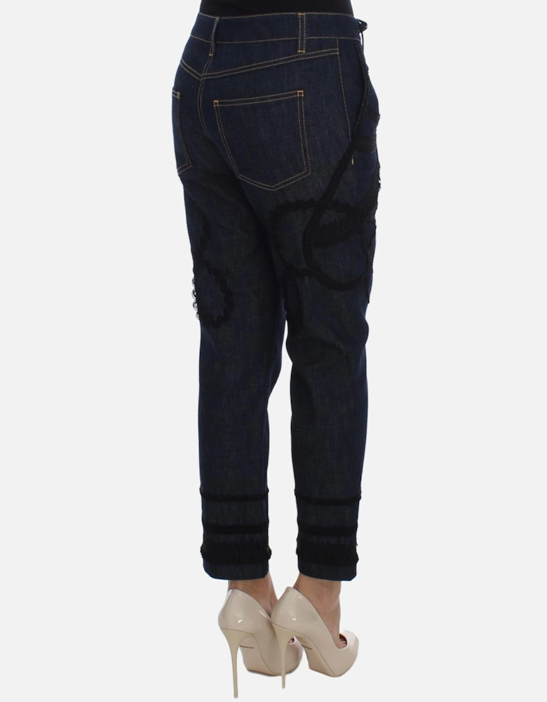LaceDetailed Cropped Jeans Women - Blue Jeans