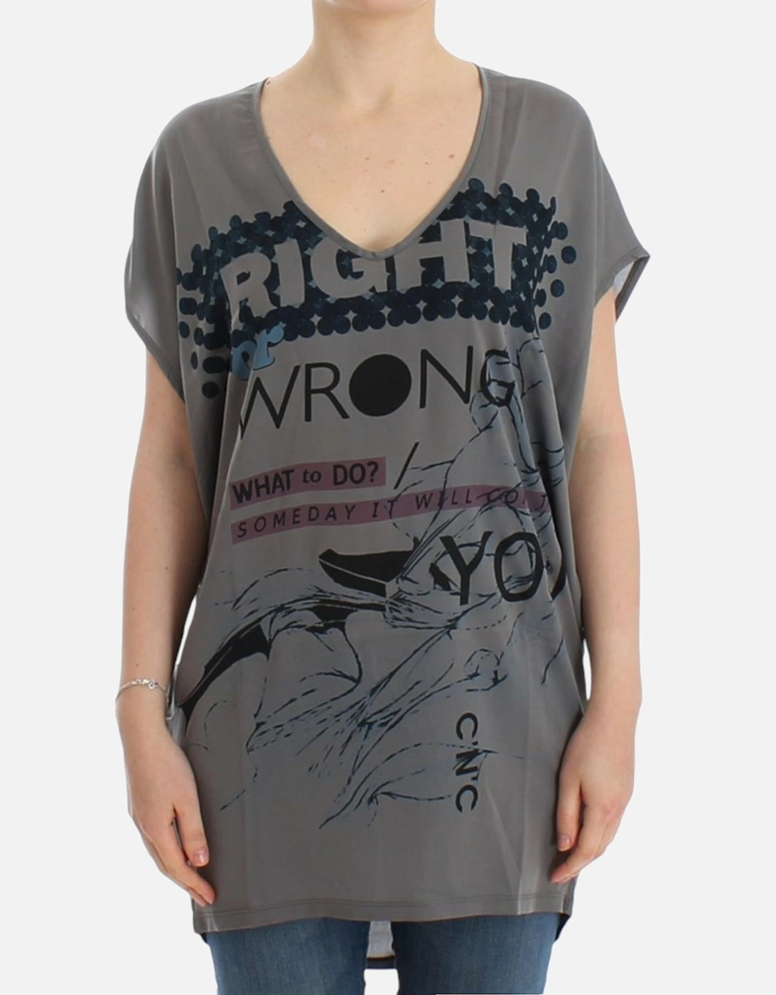 Graphic Print TShirt VNeck Short Sleeve Women - Gray T-Shirts, 7 of 6