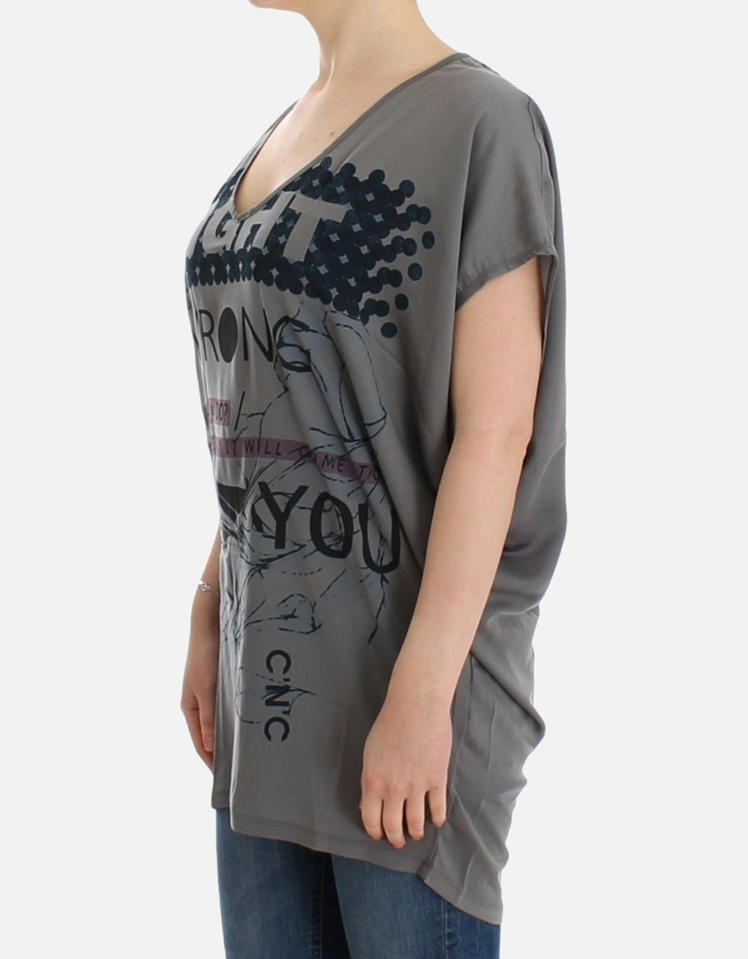 Graphic Print TShirt VNeck Short Sleeve Women - Gray T-Shirts
