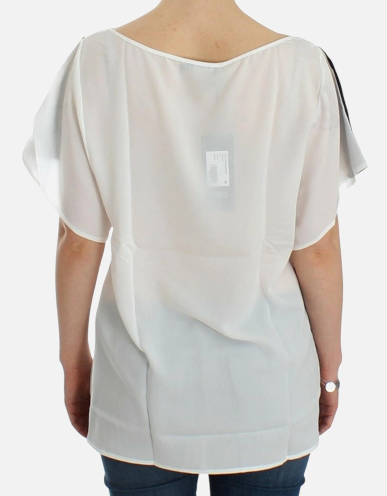 Floral Print Silk Blouse Short Sleeves Women - White T-Shirts