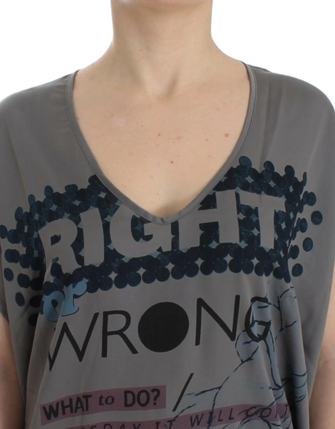 Graphic Print TShirt VNeck Short Sleeve Women - Gray T-Shirts