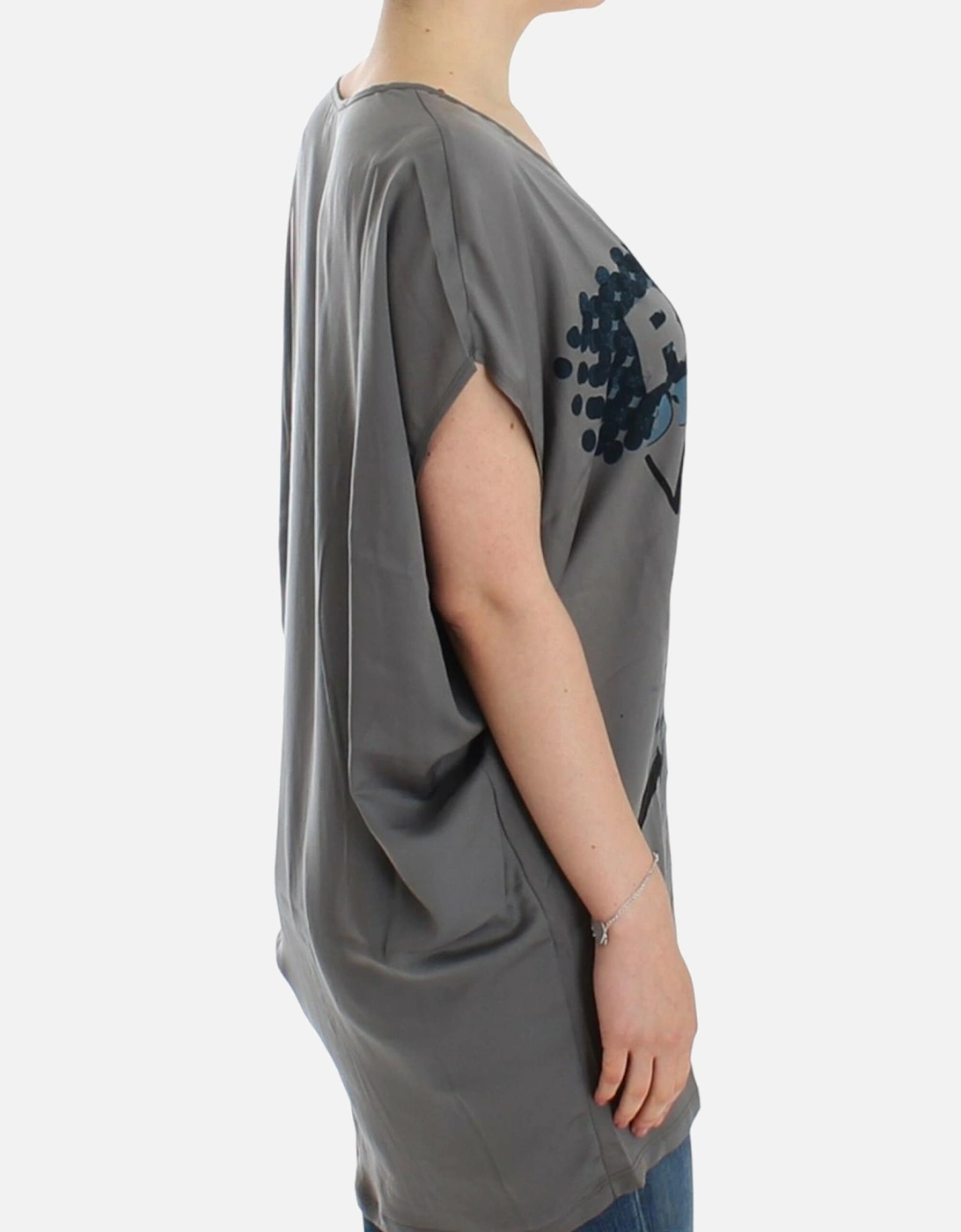 Graphic Print TShirt VNeck Short Sleeve Women - Gray T-Shirts