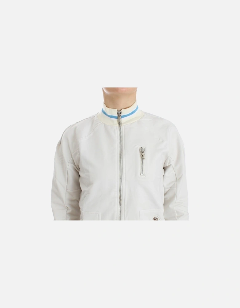 ZipUp Knit Jacket Casual Bomber Women - White Sweaters