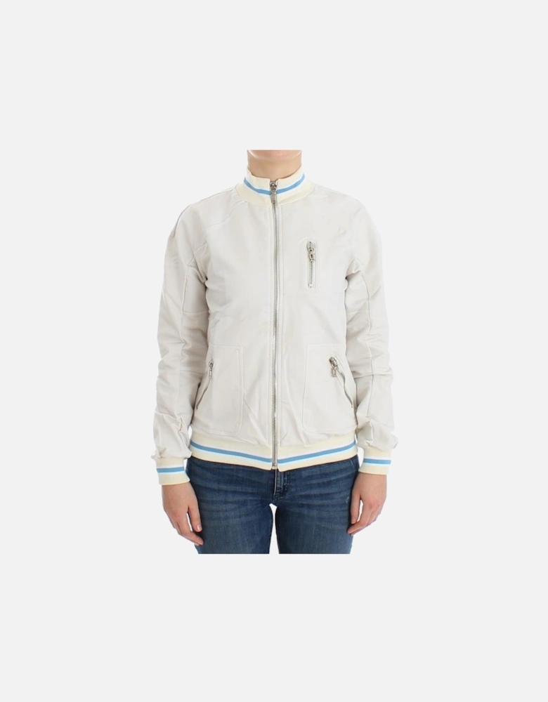 ZipUp Knit Jacket Casual Bomber Women - White Sweaters